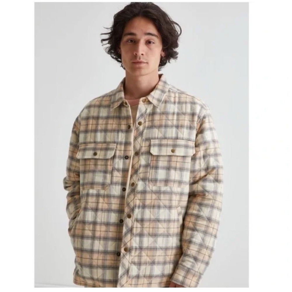 BDG Brushed Plaid Quilted Shirt Jacket button snap Oversized‎ Men Size Small